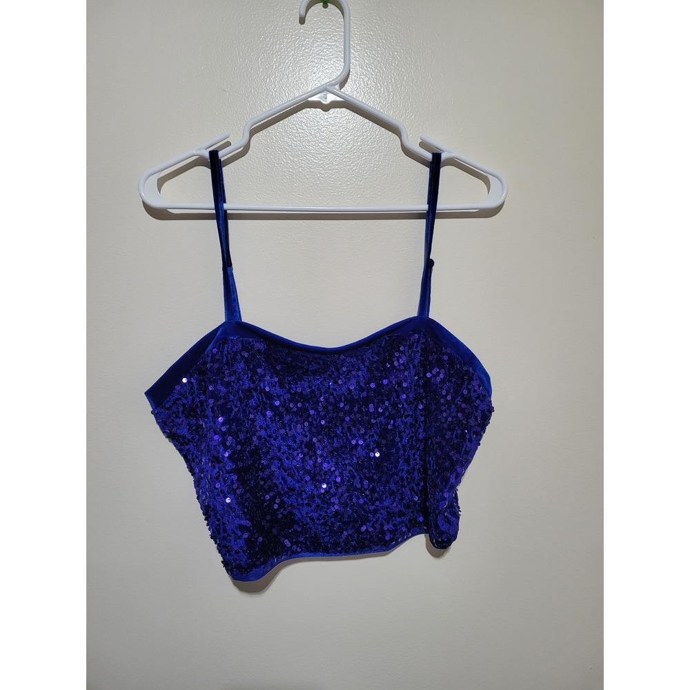 NWT Allegra K Sequin Crop Top Womens Royal Blue Excellent Sparkly Party Cami